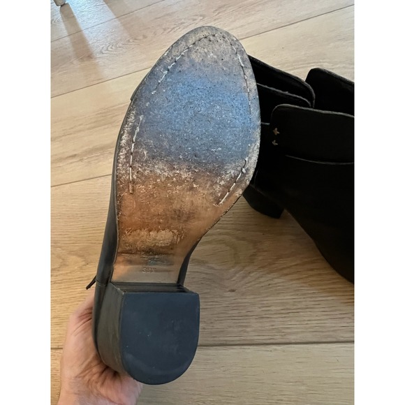 Leather Black Ankle Boots Women's 39.5‎ Heels Buckle Booties Chic - Picture 5 of 7